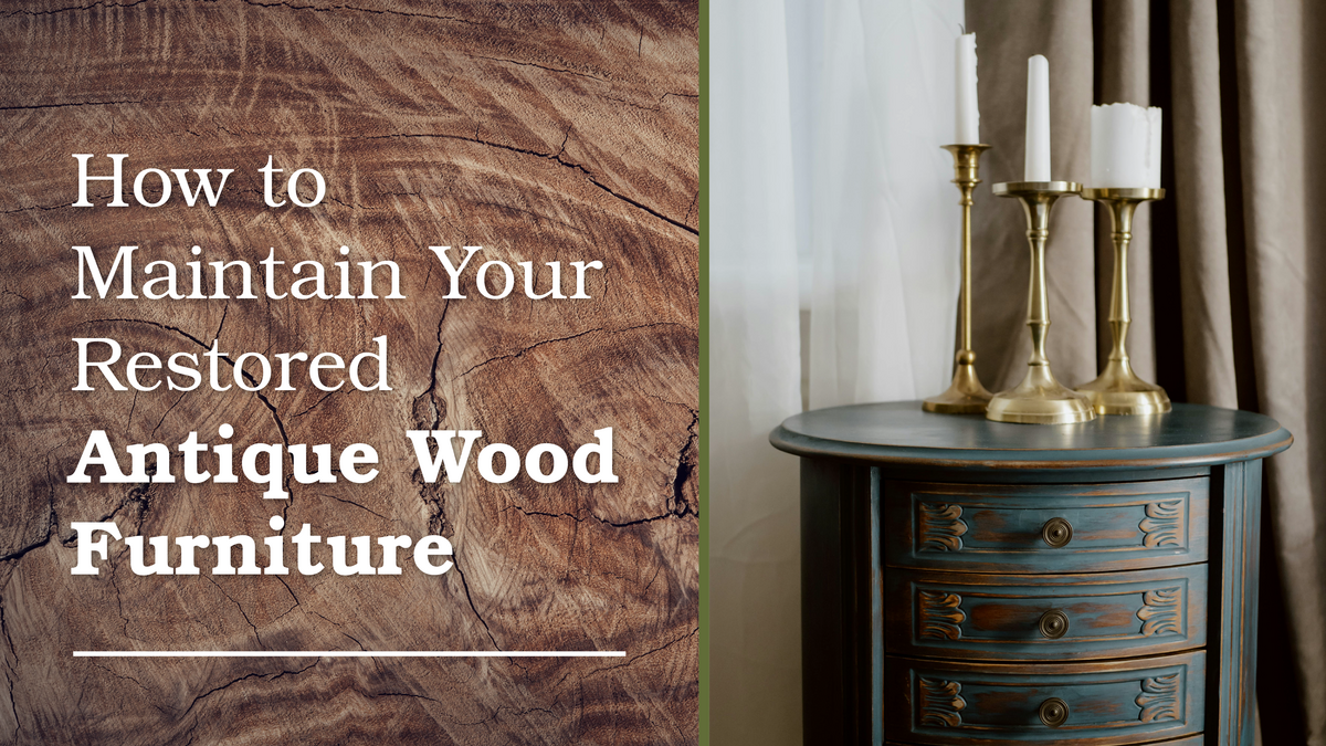 Wooden side table with candles on it. 